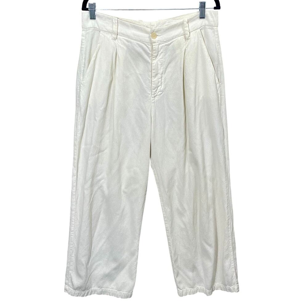 LACAUSA Lola Trousers White Cotton Tencel Straight Leg Pant High Rise Size 8
